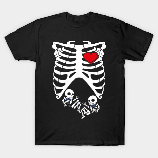 Spooky Skeleton Costume Pregnant Mommy of Twin Boys T-Shirt by SolarFlare